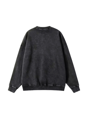 VB做旧水洗卫衣男圆领水洗情侣款秋冬脏染卫衣长袖套头宽松情侣