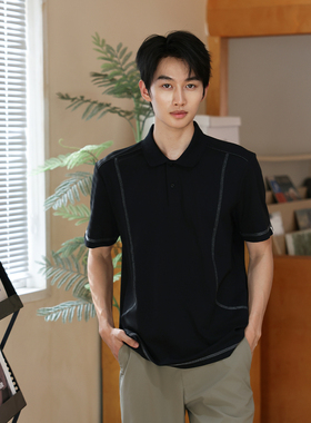 VANNYBUNNYPolo衫男冰感丝男士短袖衬衫夏季撞色线条翻领运动时尚