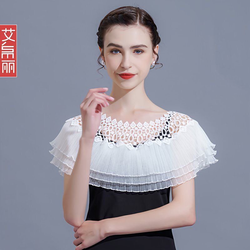 韩版蕾丝网纱披肩女夏季白色长方形防晒衫洋气小衫装饰