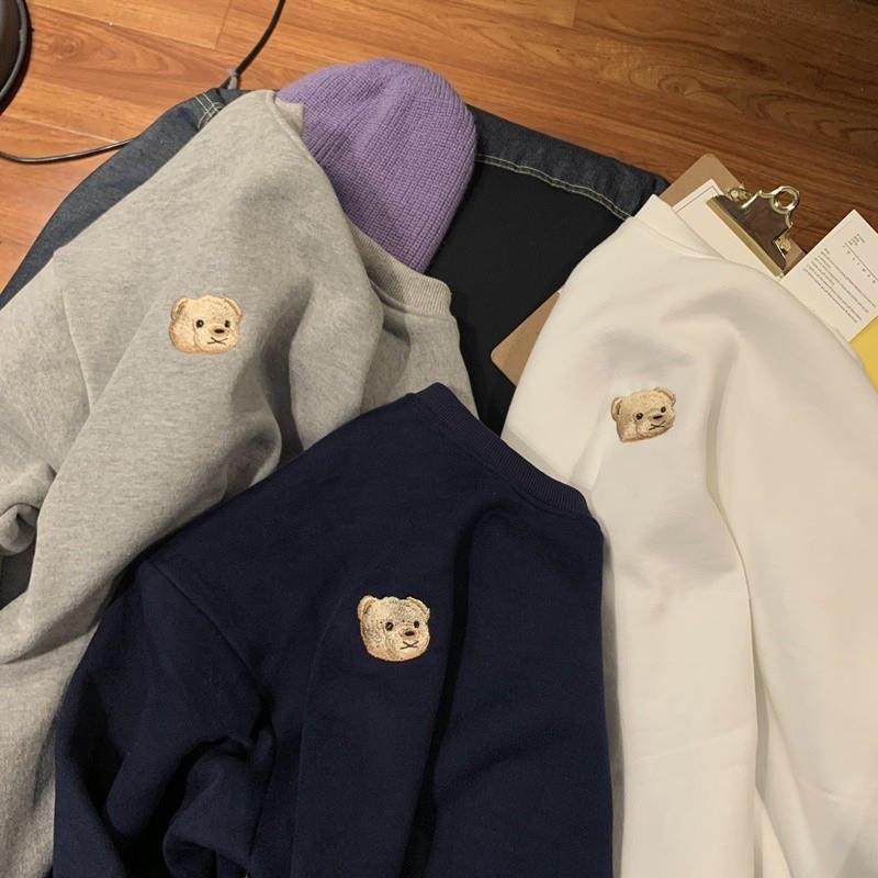 早秋美式复古小熊印花卫衣女宽松卡通薄款慵懒风长袖外套上衣服潮
