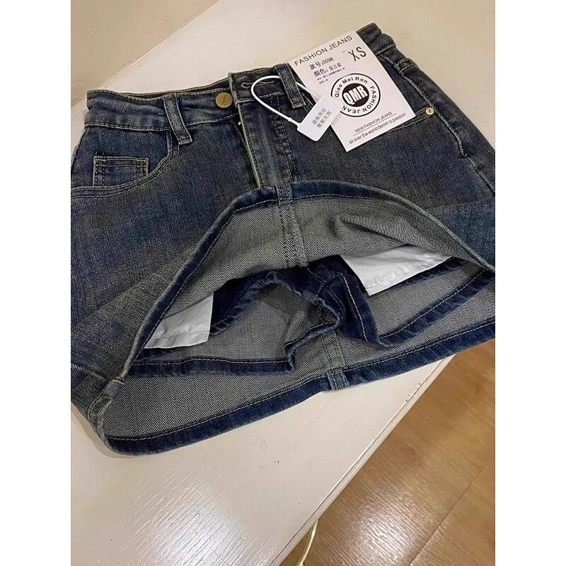 牛仔裤裙女夏季大码胖mm梨形身材高腰弹力半身裙显瘦遮肚a字短裙