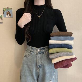 黑色毛衣内搭半高领打底针织衫女秋冬修身洋气别致长袖上衣笙陇