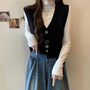 针织马甲外套女秋冬大码微胖mm显瘦时尚小香风背心马夹毛衣上衣