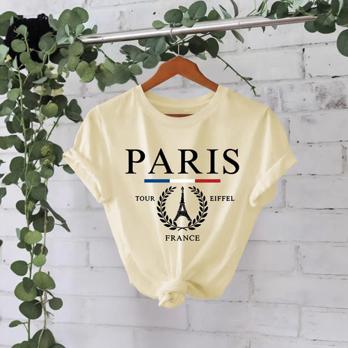 欧美独立站跨境气质T恤女现货PARIS印花纯棉夏季新款短袖批发现货