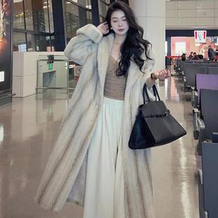 中古典奢仿貂毛环保皮草外套2025冬新款 毛毛大衣 气质皮毛一体长款