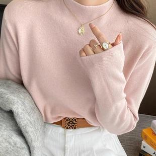 浅粉色半高领打底衫女内搭2025秋冬季新款高级感毛衣修身针织上衣
