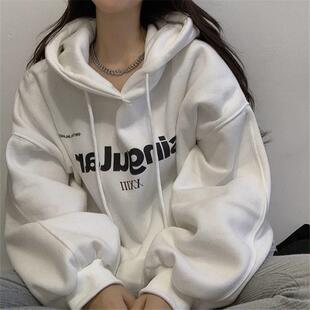 加绒加厚秋冬新款连帽卫衣女韩版大码胖mm外套宽松上衣学生情侣装