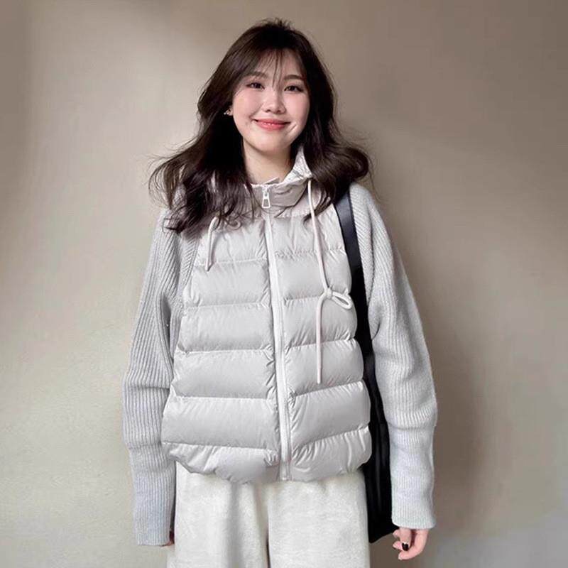 轻薄针织拼接羽绒棉服外套女冬季新款小个子减龄假两件设计感棉袄