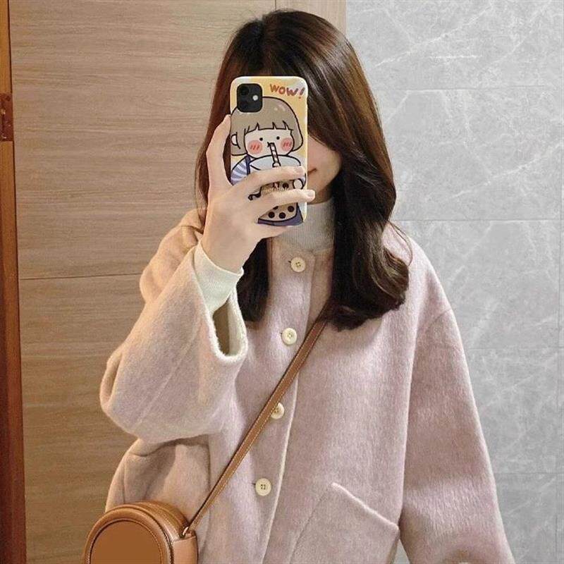 灰色双面羊毛毛呢外套女秋冬季2025新款韩系小香风超好看呢子大衣