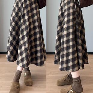 复古气质~遮跨显瘦气质松紧高腰半身伞裙格纹毛呢女25秋冬G102818