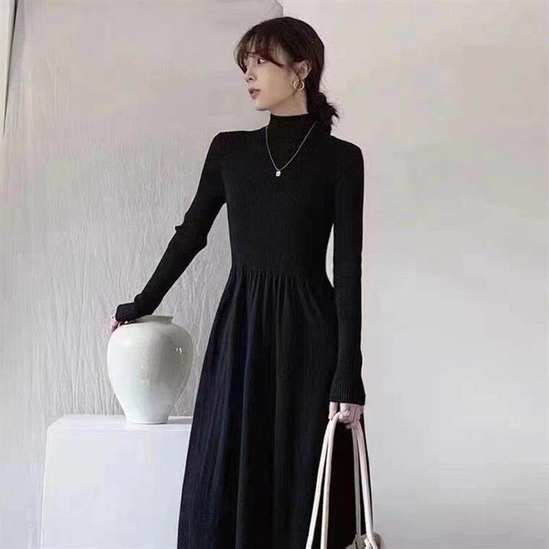 2025早秋新款高级感赫本风黑色连衣裙子女秋冬季内搭打底毛衣长裙,女装/女士精品,连衣裙,淘宝优惠券,粉丝福利购,淘宝优惠卷