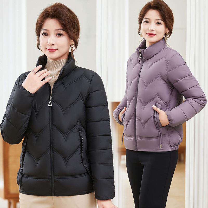大码轻薄新款时尚立领纯色棉服女韩版气质妈妈保暖羽绒棉外套棉袄