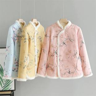 鹿皮绒加厚国风棉服冬季新款盘扣复古棉衣棉袄洋气新年战袍花棉袄