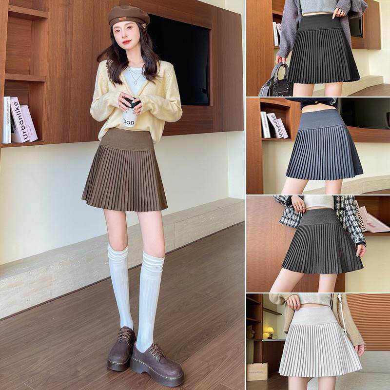毛呢半身裙女秋冬新款细褶百褶裙高腰显瘦a字冬款加厚半身短裙子