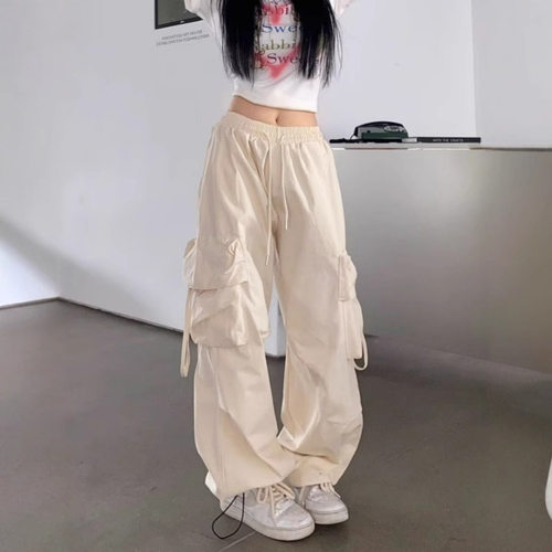 2025新款美式复古工装休闲裤女高腰直筒阔腿长裤设计感宽松拖地裤