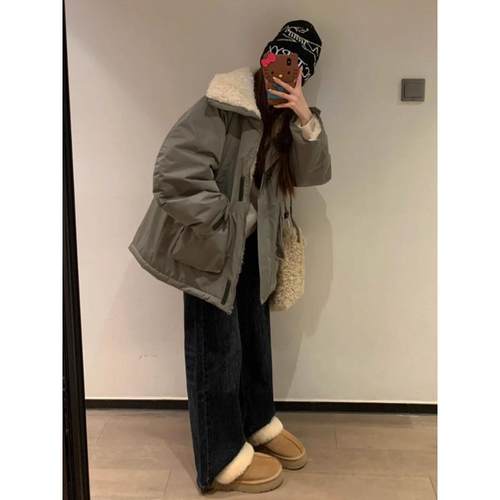 羊羔毛派克服女2025年冬季新款工装棉服冲锋衣加厚显瘦小个子外套