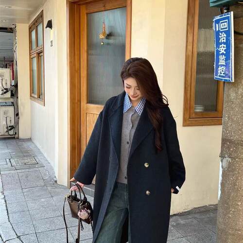 羊毛双面呢大衣女2025秋冬季新款韩系宽松高级感长款毛呢外套潮