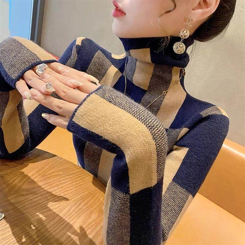 打底衫女半高领撞色内搭高级感秋冬针织毛衣女装2025新款毛衣上衣