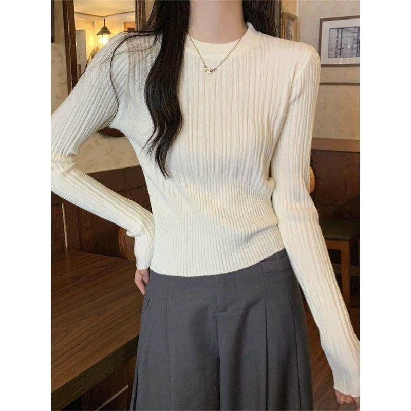 女春秋季针织衫毛衣2025新款内搭设计感时尚低领打底衫长袖上衣服