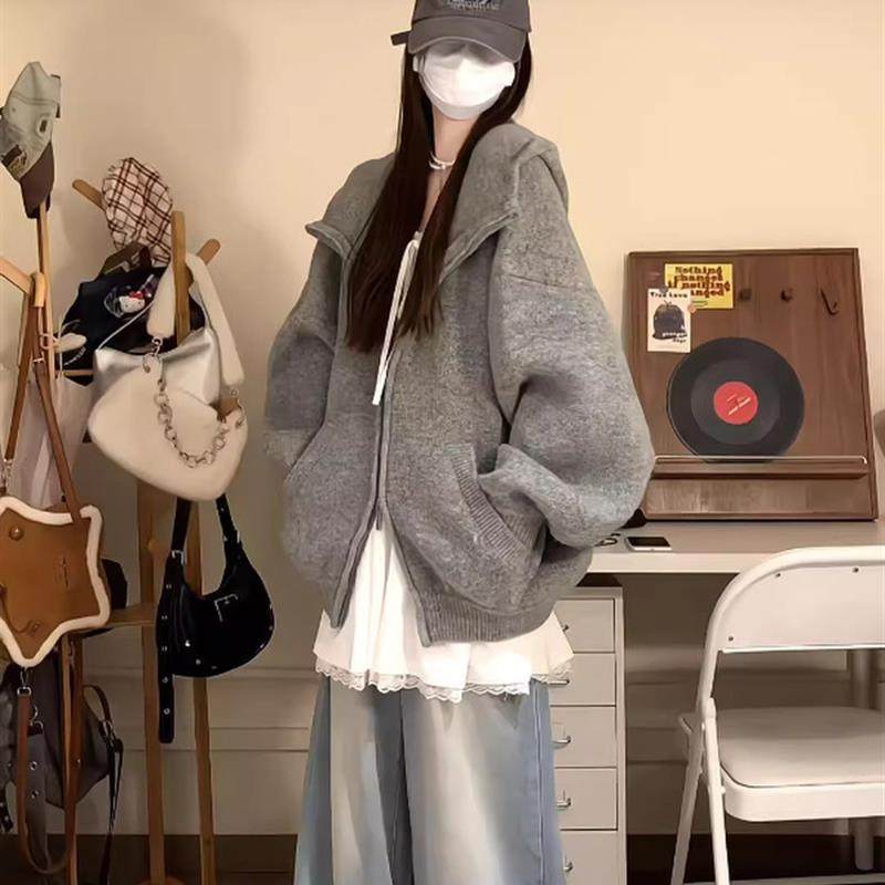 连帽卫衣毛衣开衫外套女针织衫慵懒高级感2025新款韩系秋冬季穿搭,女装/女士精品,毛针织衫,淘宝优惠券,粉丝福利购,淘宝优惠卷