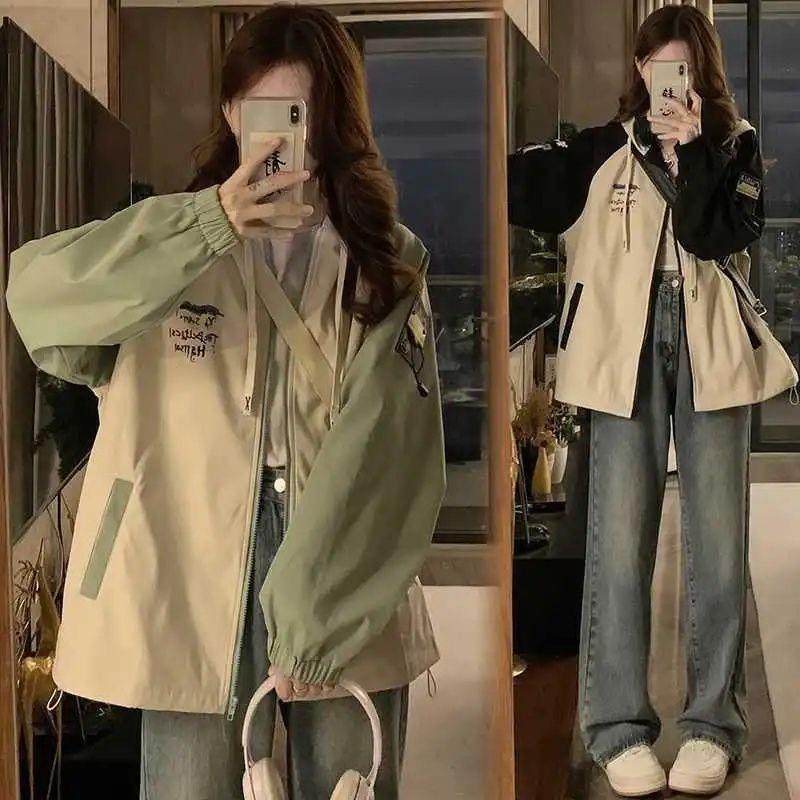 冲锋衣女春秋新款学生版df港风连帽宽松休闲外套春秋百搭宽松上衣