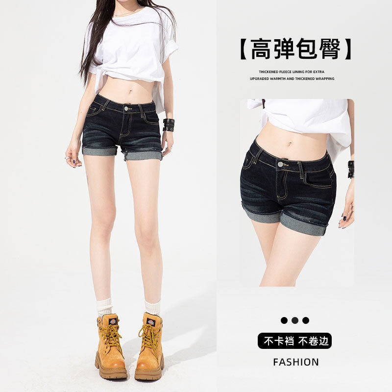 深蓝色外穿百搭做旧牛仔短裤女2026年夏季新款丰跨修身薄款牛仔裤