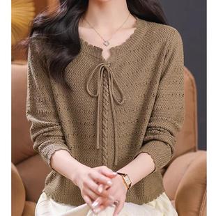 新款配裙子的针织衫镂空温柔上衣短款小衫时尚毛衣秋薄款