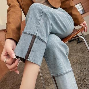窄版直筒牛仔裤女春装2025新款小个子春秋高腰修身翻边九分烟管裤