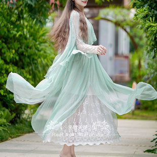 闭店清仓甜美秋款长袖蕾丝仿真丝斗篷日常仙女裙长裙超仙连衣裙