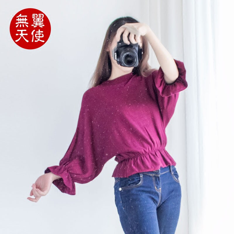 春季荷叶边蝙蝠袖宽松显瘦针织衫