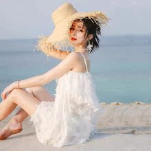 泳衣女款初中生儿童新款泳衣女羽毛比基尼三件套小胸聚拢超仙网红