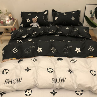 北欧简约黑色男生床单四件套床上用品男生宿舍寝室床上四件套学生