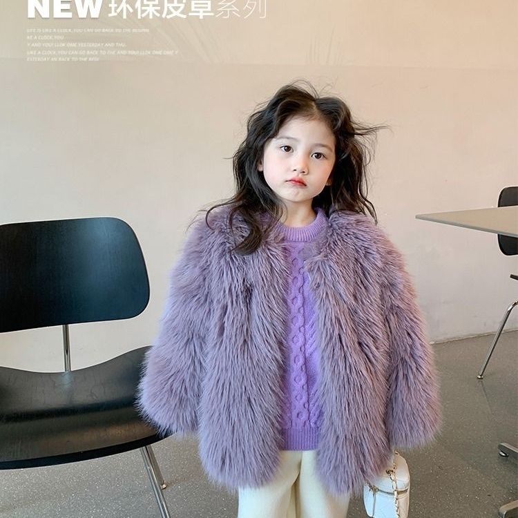 女童皮草外套仿狐狸毛加棉棉衣大童保暖高端网红设计感正品偏胖微