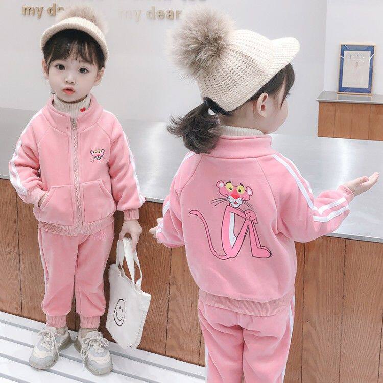 女童卡通加绒套装女宝保暖时尚两件套大童偏胖小孩穿的超好看初冬
