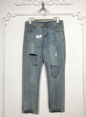 潮系列 8028S019 时尚牛仔长裤品牌女装折扣颦薪