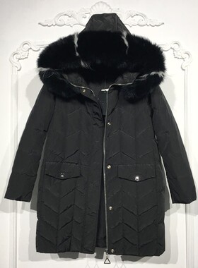 潮系列 8147S137 时尚真毛领长款羽绒服品牌女装折扣颦薪