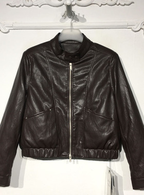 潮系列 YB000554 时尚PU皮短款羽绒服品牌女装折扣颦薪