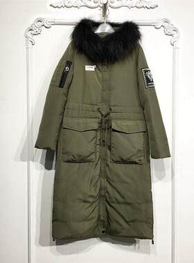 潮系列 D81180 时尚真毛领长款羽绒服品牌女装折扣颦薪