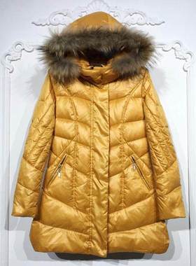 潮系列 D97053 时尚真毛领长款羽绒服品牌女装折扣颦薪