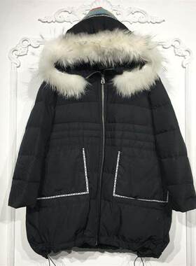 潮系列 8128S260 时尚真毛领长款羽绒服品牌女装折扣颦薪