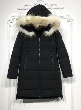 欧系列 D86145 时尚真毛领长款羽绒服品牌女装折扣颦薪