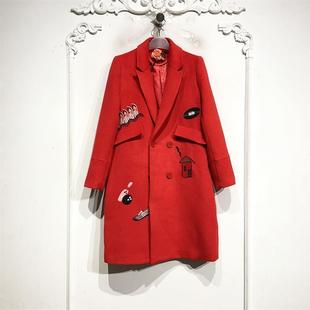 毛呢外套品牌女装 僕系列 长款 时尚 折扣颦薪 D74885