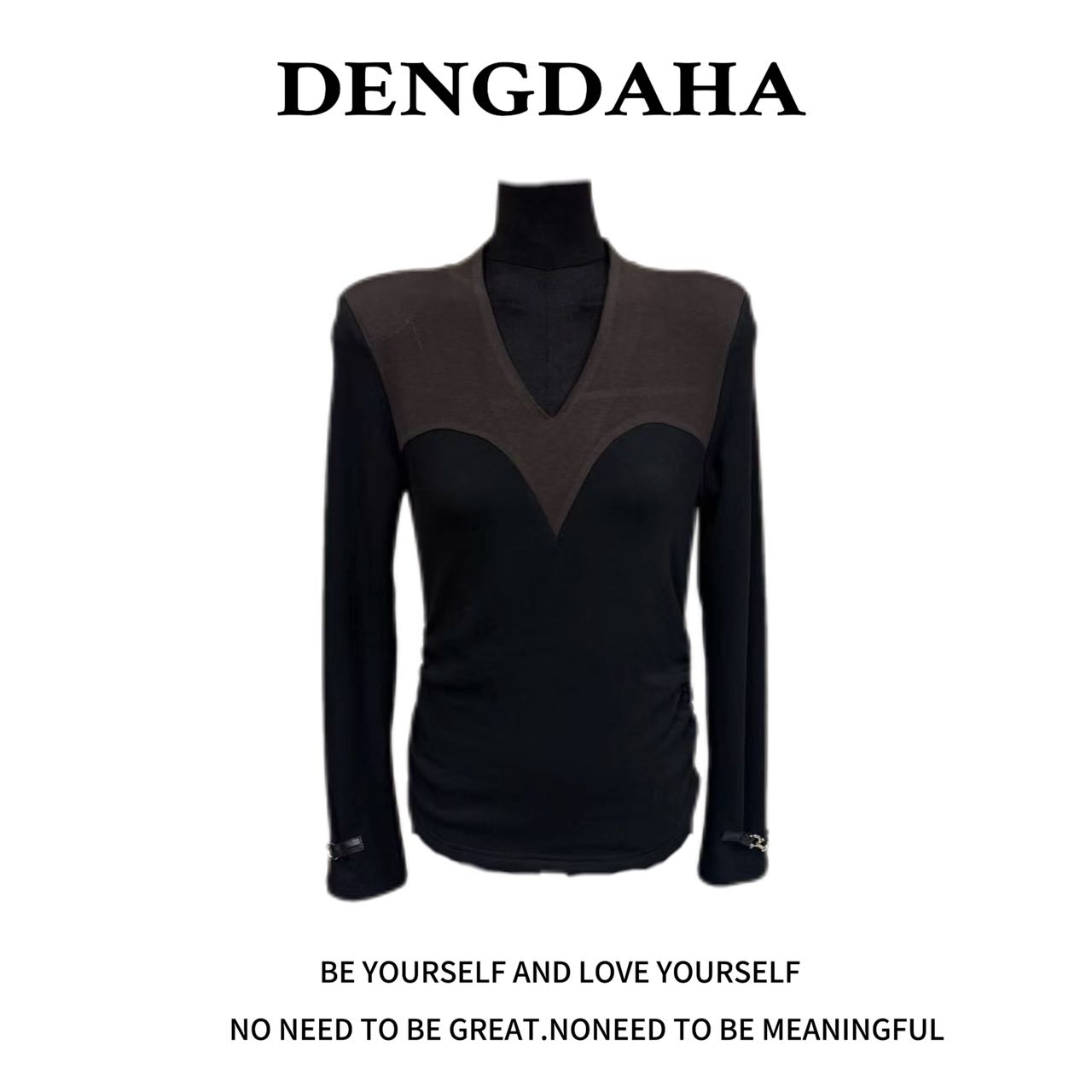 DENGDAHA {野性因子} 气质V领百搭简约时髦好穿时尚打底衫T9291