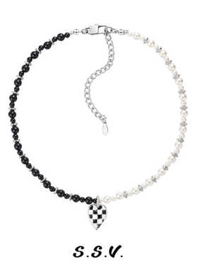 ssv珐琅爱心棋盘格项链