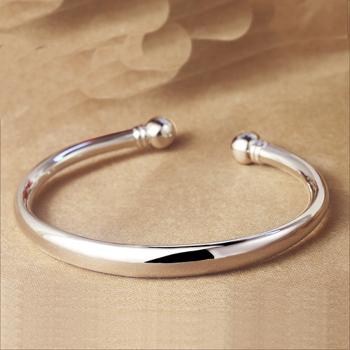 999纯银镯子开口蒜头贵妃足银手镯简约光面实心银镯送妈女友礼物