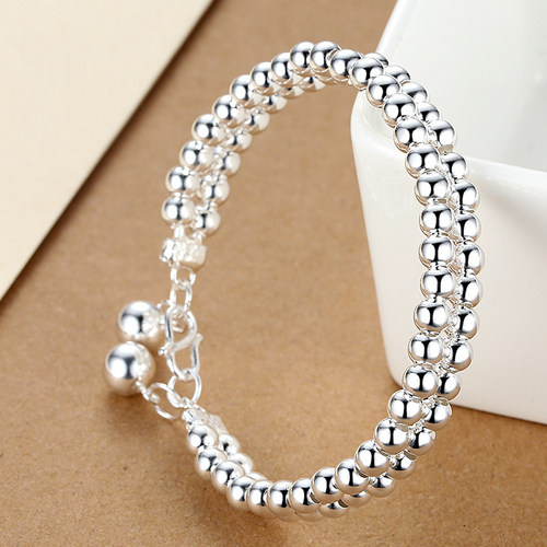 纯银手镯足银手镯双排佛珠手链民族风时尚百搭个性送女友送妈妈