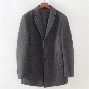 绵羊毛呢大衣外套 领单排扣中长款 品牌剪牌清仓大牌撤柜男装 西装