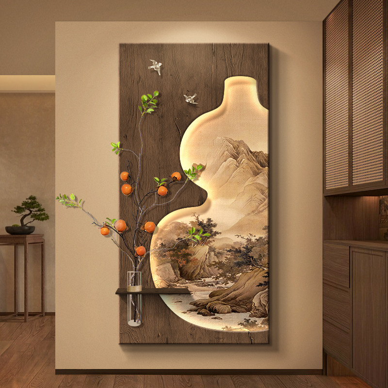 柿柿如意葫芦挂画走廊过道高级感带灯壁画宋代美学入户玄关装饰画