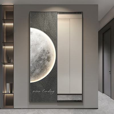 现代简约推拉全身镜隐藏式穿衣镜入户玄关装饰挂画月球卧室试衣镜