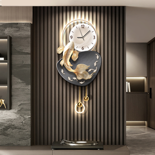 锦鲤电视背景墙装饰画轻奢高级感九鱼图立体壁画客厅格栅装饰挂件